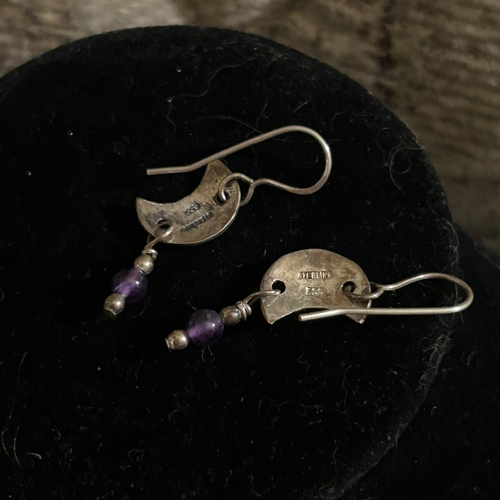 925 Sterling Silver Amethyst Moon Dangle Earrings
